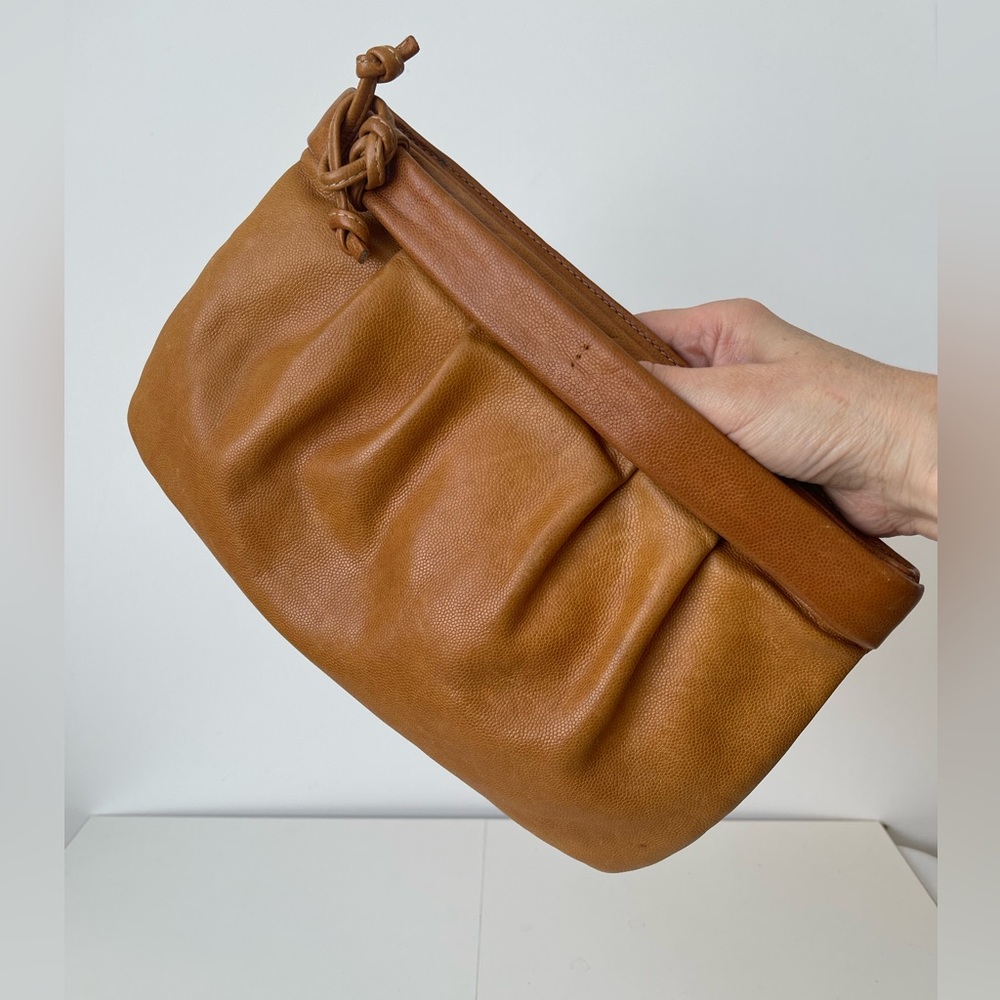 Vintage Caramel Leather Clutch‎ w Strap Letisse